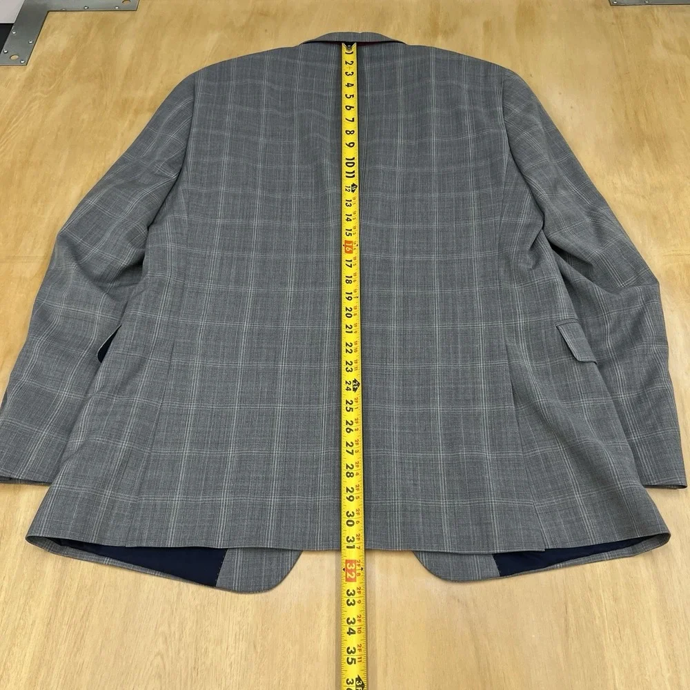 Tommy Hilfiger Suit Mens 42L Long Wool Blend Stretch Pants 36x31 Gray Plaid